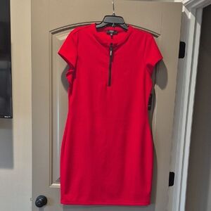Guess Red Asymmetrical Zip-Front Dress